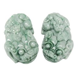 AAA薄緑色天然石ひすい母子ヒキュウ彫刻品ペア家庭円満夫婦和合財運御守