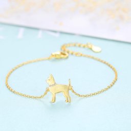 ブレスレット キュービックジルコニア ホワイト シルバー925 イエローゴールド シルバー 小豆 アズキチェーン カニカン モチーフ イヌ いぬ アニマル 16+4cm cb0077