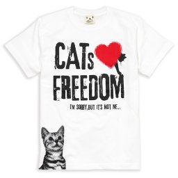 猫 ねこ おもしろ かわいい Tシャツ FREEDOM ( ホワイト ) | ネコ 猫柄 猫雑貨 | メンズ レディース 半袖 | おしゃれ ペアルック プレゼント | 大きいサイズ 【メール便】 SCOPY / スコーピー
