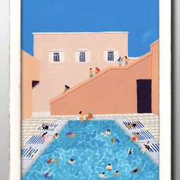 夏の風景 ハワイ Hawaii プール A3 サイズ ポスター アート おしゃれ 絵画 インテリア 北欧 イラスト マット紙 艶消し アートパネル 額 フレーム デザイン 壁掛け ギフト 新築祝い ディスプレイ 引越し祝い　新生活　空間デザイン