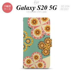 SC-51A SCG01 Galaxy S20 5G 手帳型 スマホケース 全面印刷 おしゃれ ストラップホール 内側にカードポケット付き エスニック 花柄 緑 ベージュ nk-004s-s20-dr1581