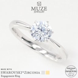 MUZE JEWELRY 指輪   直径6mm（0.78ct相当） プラチナ仕上げ オーダーメイド プラチナ仕上げ K18ゴールド仕上げ エンゲージリング 婚約指輪 ストレートライン  スワロフスキージルコニア使用リング プロポーズ 記念 made in japan 刻印 名入れ roryxtyle
