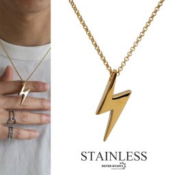 サンダーネックレス 雷ネックレス 大ぶり ゴールド 18K GP ステンレス ロールチェーン メンズネックレス ストリート系 金属アレルギー対応 男性 ペンダント