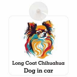 名入れ可 Dog in car Long Coat Chihuahua ロングコートチワワ Dタイプ 吸盤 収れん火災防止 セーフティサイン 安全対策 車内用 安全運転 煽り運転対策 安全対策 カラフル ポップアート風 アニメ風 かわいい イラスト カーサイン