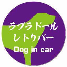 Dog in car ラブラドールレトリバー 毛筆書体 パープルグリーン カーサイン 車 マグネットステッカー 犬 マグネット 強力 直径13cm 丸型 おしゃれ かわいい ドラレコステッカー 安全対策 危険運転 煽り運転 アニマル 動物 犬種別 屋外 防水 屋内