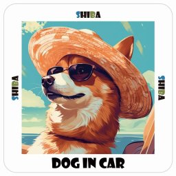 Shiba 柴犬 カーステッカー 犬 DOG IN CAR 海 麦わら帽子 サングラス 夏 13x13cm 正方形 防水 屋外 屋内 車ステッカー ステッカー 車 かっこいい おしゃれ かわいい バイク サインステッカー カーサイン