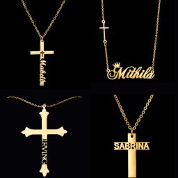 【名入れ】【オリジナル デザイン クロスネックレス】男女兼用 オーダーメイド ゴールド シルバー ファッションアクセサリー ネックレス