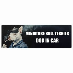 MINIATURE BULL TERRIER ミニチュアブルテリア DOG IN CAR カーステッカー 犬 作業服 ちょい悪 15x5cm 長方形 防水 屋外 屋内 ドッグオンボード デカール