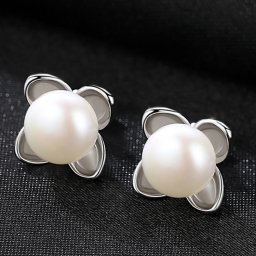 ピアス 両耳用 淡水パール シルバー925 ホワイト ブラック シルバー スタッド 大粒 一粒 シンプル 上品 大人 モチーフ フラワー 花 ブラック加工 pe0111