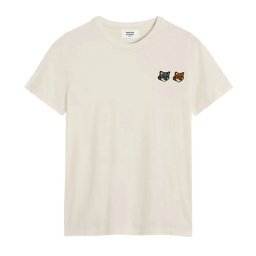 メゾンキツネ MAISON KITSUNE ダブル フォックスヘッド レギュラー Tシャツ 半袖 クルーネック コットン リブ ロゴ 刺繍 OW011CFKJ7026 P702 レディース ホワイト