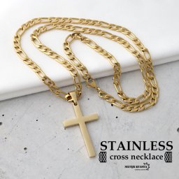 ステンレス クロスネックレス 十字架 フィガロチェーン gold 金色 ゴールド 男性 金属アレルギー対応 メンズ ペンダント