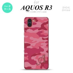 SH-04L SHV44 R3 AQUOS R3 スマホケース カバー ウッドランド 迷彩 A ピンク +アルファベット nk-r3-1147i
