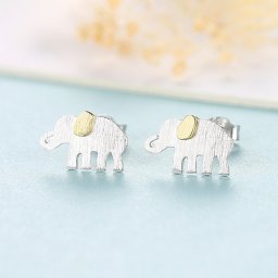 ピアス 両耳用 シルバー925 ダブルプレート イエローゴールド シルバー スタッド 2色使い 石なし 可愛い かわいい モチーフ ゾウ 象 アニマル ce0395