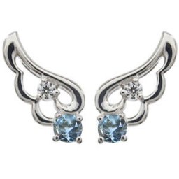 エンジェル・ピアス・アクアマリンサンタマリア・一粒・天使の羽・ピアス