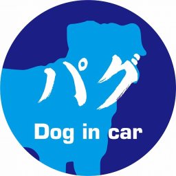 Dog in car ドッグインカー ステッカー カーステッカー パグ 毛筆書体 ブルー シール 煽り運転対策 カーサイン