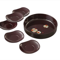 成願義夫 花丸春秋 茶の間Aセット  菓子鉢φ210×50mm・茶托103×120×20mm×5