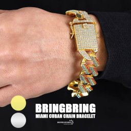 チェーンブレスレット メンズ 喜平 ブレスレット ストリート ファッション ダンス 大人 B系 ラップ ゴールド シルバー ブリンブリン カラフル CZ キュービックジルコニア パヴェ マイアミキューバンリンク ユニーク 男性