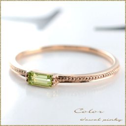 18金 指輪 レディース リング k18 バケットカット ペリドット ピンキーリング ピンクゴールドk18 18k 華奢 8月 誕生石 クリスマス