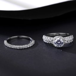 リング キュービックジルコニア ホワイト シルバー925 シルバー 11号 14号 16号 18号 ラウンド 大粒 4本爪 上品 エレガント ハーフエタニティ 2点セット cr20061321