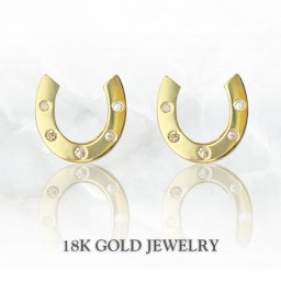 K18 ピアス 18金 レディース ホースシュー 馬蹄 ゴールド スタッドピアス 小ぶり 上品 キュービックジルコニア 両耳 プレゼント 彼女 女性 妻 記念日 ギフト 成人 卒業 入学
