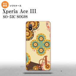 SO-53C SOG08 ワイモバイル Xperia Ace III スマホケース 背面ケースソフトケース エスニック 花柄 ベージュ 茶 +アルファベット 2022年 6月発売 nk-so53c-tp1583i