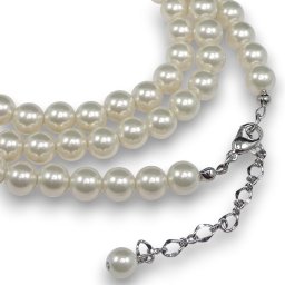 パールネックレス ロング70-76cm 7.0mm珠花珠光沢ホワイト系フェイク真珠9026