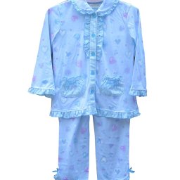 子ども 女の子 女児 長袖セット サックス・パープル 天竺素材【春物・夏物・秋物】ハート柄 キッズ パジャマ 女の子 ナイトウェア130cm～160cm