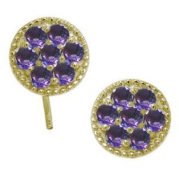 アメジスト ピアス 10金 キャッチ不要 パヴェ ミル打ち