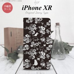 iPhoneXR iPhone XR 手帳型スマホケース カバー 猫 花 黒  nk-004s-ipxr-dr1725