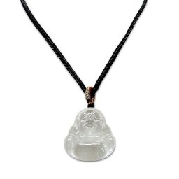 天然石水晶布袋様彫り品小サイズペンダントトップ黒紐ネックレス御守り開運