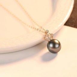 ネックレス 淡水パール ブラック 18K イエローゴールド ピンクゴールド 小豆 アズキチェーン 引き輪 中粒 一粒 おしゃれ モチーフ 王冠 クラウン 40cm+4cm n18015