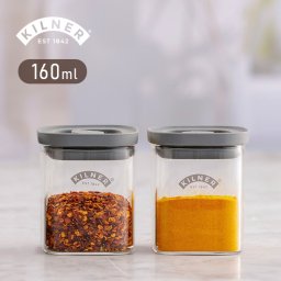 KILNER キルナー フレッシュストレージ スクエア スパイスジャー 0.16L《2個セット》[保存容器 ガラス 調味料入れ おしゃれ ワンタッチ 密閉 重ねて収納 スタッキング 収納 調味料ケース ガラス瓶]