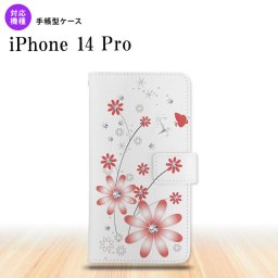 iPhone14 Pro iPhone14 Pro 手帳型スマホケース カバー 花柄 ガーベラ 透明 赤  nk-004s-i14p-dr072