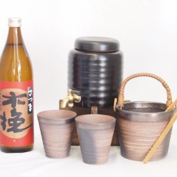 本格焼酎サーバー1000cc(18cm×24cm 1kg)萬古焼ペアカップ氷入れ竹トングセット雲海酒造 本格芋焼酎さつま木挽 (鹿児島県) 900ml×1本