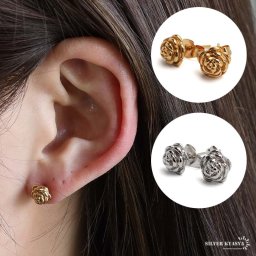 ステンレス 薔薇ピアス ローズピアス スタッドピアス シルバーピアス ゴールド 18KGP gold silver お花 フラワーピアス レディース 女性 金属アレルギー対応 両耳 イヤリング