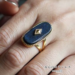ステンレス オーバルストーンワイドリング 18KGP レディース 指輪 ゴールド カラーストーン 大粒ストーン 一粒 ワイドリング 幅広リング ボリュームリング オーバルリング デザインリング 立体感 上品 華やか モード おしゃれ