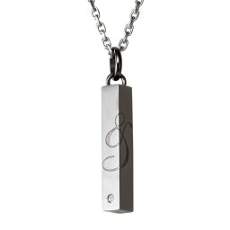 【送料無料】【名入れ無料】 メンズネックレス ダイヤモンド ステンレス 「＆」 プリズム 角柱 バー ブラック サージカルステンレス316L アレルギーフリー ブランド おしゃれ アクセサリー ジュエリー white clover ホワイトクローバー 誕生日 記念日 プレゼント ギフト 刻印無料 即日発送