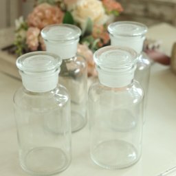 DIDIER メディシンボトル 500ml クリア 広口 4本セット アンティーク 試薬瓶 グラスボトル ディプレイ 花瓶 Φ8cm×高さ17.5cm