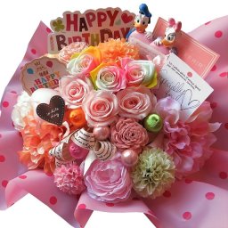 ドナルド デージー ハート入り 花束風 ギフト レインボーローズ プリザーブドフラワー入り キャンディーカラー 誕生日プレゼント プロポーズ 彼女 友人 人気