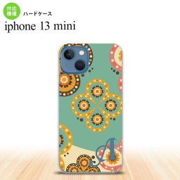 iPhone13mini iPhone13 mini ケース ハードケース エスニック 花柄 緑 ベージュ +アルファベット  nk-i13m-1581i
