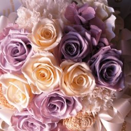 誕生日プレゼント　パープル＆ホワイト　プリザーブドフラワー　プリザーブドフラワー　◆誕生日プレゼント・記念日の贈り物におすすめのフラワーギフト