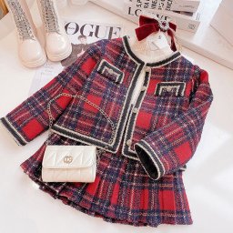 子供スーツ 女の子 上下セット フォーマル 子供用 子供服 女の子 ツイードスーツ ジャケット スカート シュート丈 チェック柄 可愛い お洒落 キッズ フォーマルスーツ セットアップ  ツイード セットアップ 子供 80 90 100 110 入学式 卒業式 発表会 春秋 冬 レッド 赤