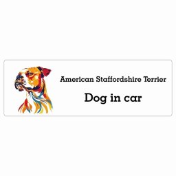 名入れ可 Dog in Car American Staffordshire Terrier アメリカンスタッフォードシャーテリア Eタイプ サインステッカー シール 長方形 15x5cm 防水 屋内 屋外 セーフティサイン 安全対策 車用 安全運転 煽り運転対策 安全対策 カラフル ポップアート風 イラスト カーサイン