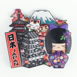 木製フレームマグネット 姫こけし パープル 立体マグネット 3D お土産 日本 土産 souvenir JAPAN Magnets ご当地 外国人 スーベニア ジャパン