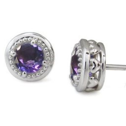 アメジスト・ミル打ち・ピアス・K18・アメジストピアス・ハート