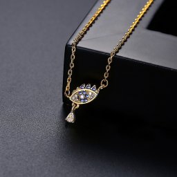 ネックレス キュービックジルコニア マルチカラー 真鍮 イエローゴールド 小豆 アズキチェーン カニカン 揺れる ゆれる モチーフ 目 ユニーク 40cm+5cm n20030912