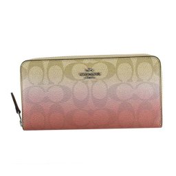コーチファクトリー COACH FACTORY ラウンドファスナー長財布 F40027 SVOE3 ライトカーキ×ピンク シグネチャー