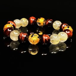 【高級ルチル】 一点物［ビジネス運を高める数珠］10mm金彫四神獣 本水晶 レッドタイガーアイ ゴールド ルチルクォーツ ブレスレット 相性抜群 天然石 金運 開運 京海堂 SiSin25 還暦祝い 長寿祝い パワーストーン