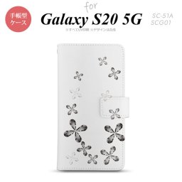 SC-51A SCG01 Galaxy S20 5G 手帳型 スマホケース 全面印刷 おしゃれ ストラップホール 内側にカードポケット付き 花柄 カット グレー nk-004s-s20-dr075