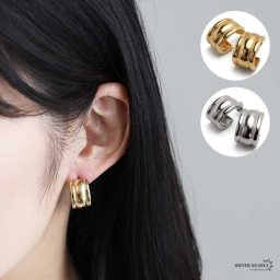 安心のステンレス素材 つけっぱなしOK 大きめ フープピアス シルバー ゴールド 18k gp 18金仕上げ 太幅 大人 ワイドピアス 両耳用 金属アレルギー対応 イヤリング